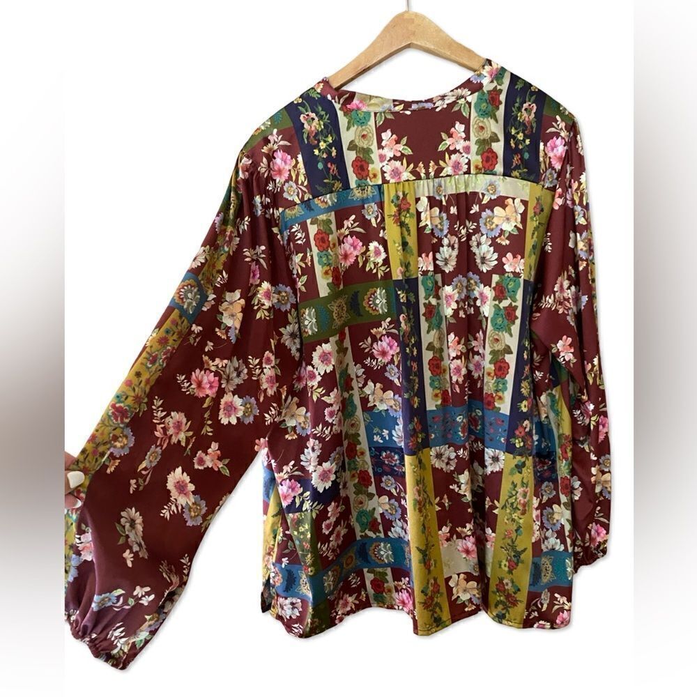 Johnny Was Laurie Milan Blouse print silk vintage boho plus size peasant Sz XXL - Picture 8 of 16